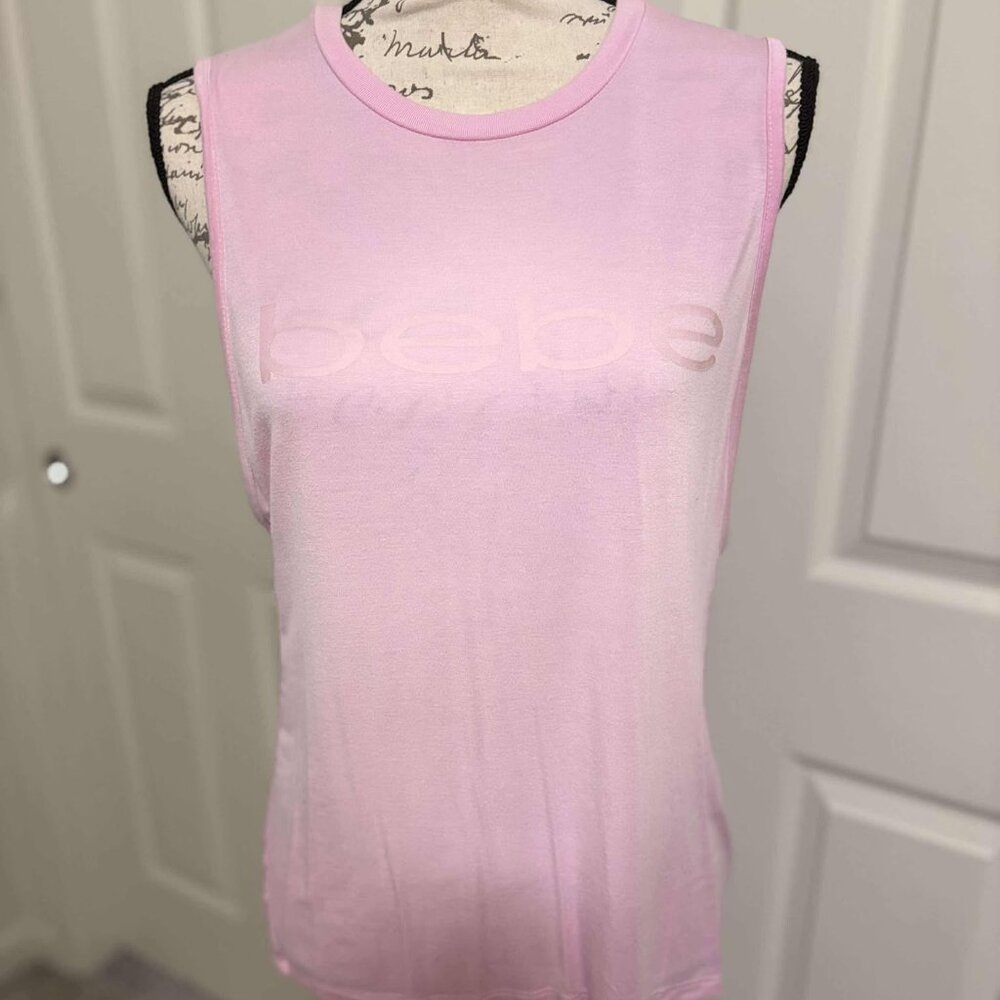Women's Like New Baby Pink bebe Muscle Tee with Mesh on the Middle Back